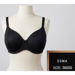Soma Bodify 38DDD Bra Pure Black Perfect Coverage Lightly Lined Underwire
